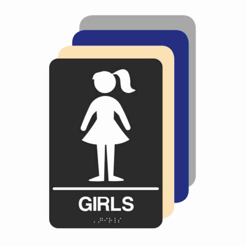 ADA Braille GIRLS RESTROOM sign 6"x9"